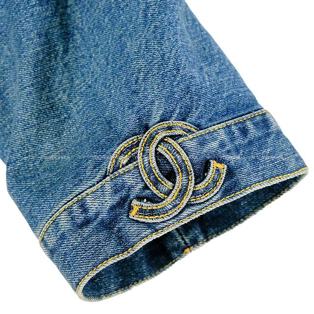 2024 S/S  CHANEL Tunic Denim Pocket Flower Coco Button three quarter sleeve Blue Cotton 34 P76797[BRAND NEW][Authentic]