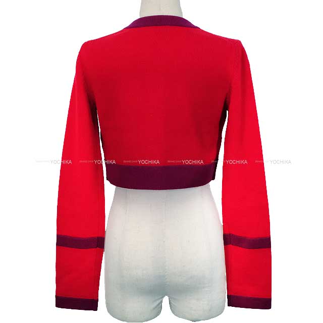 CHANEL Cardigan Short Length Bicolor Coco Button Knit Red/purple Cashmere100% 34 P75655[BRAND NEW][Authentic]