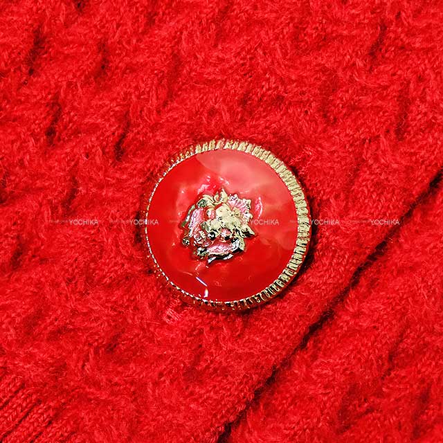 2024SS CHANEL Cardigan Wave knitting random motif button knit Red Cashmere/Polyurethane/polyamide P77590[BRAND NEW][Authentic]