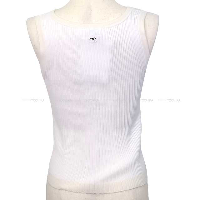 2024 Cruise New CHANEL Tank top Sleeveless Rib Coco mark Knit Blanc (White) Cotton/Rayon/Polyester/Nylon/Polyurethane 34 P78636[BRAND NEW][Authentic]