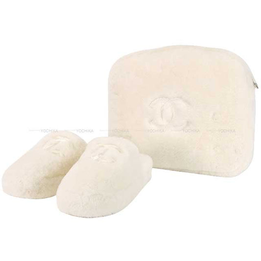 2024AW NEW CHANEL sandals Fur Coco Mark Logo Pouch #37C Blanc (White)  37C[BRAND NEW][Authentic]