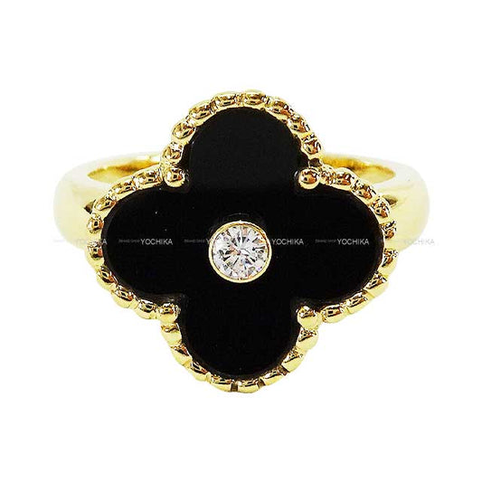 [Pre-loved] Van Cleef & Arpels ring Vintage Alhambra ＃52 K18YG/Onyx/diamond VCARA41000[LIKE NEW][Authentic]