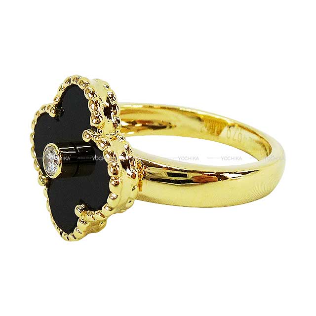 [Pre-loved] Van Cleef & Arpels ring Vintage Alhambra ＃52 K18YG/Onyx/diamond #52 VCARA41000[LIKE NEW][Authentic]