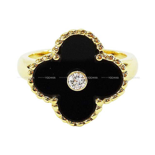 [Pre-loved] Van Cleef & Arpels ring Vintage Alhambra ＃52 K18YG/Onyx/diamond #52 VCARA41000[LIKE NEW][Authentic]