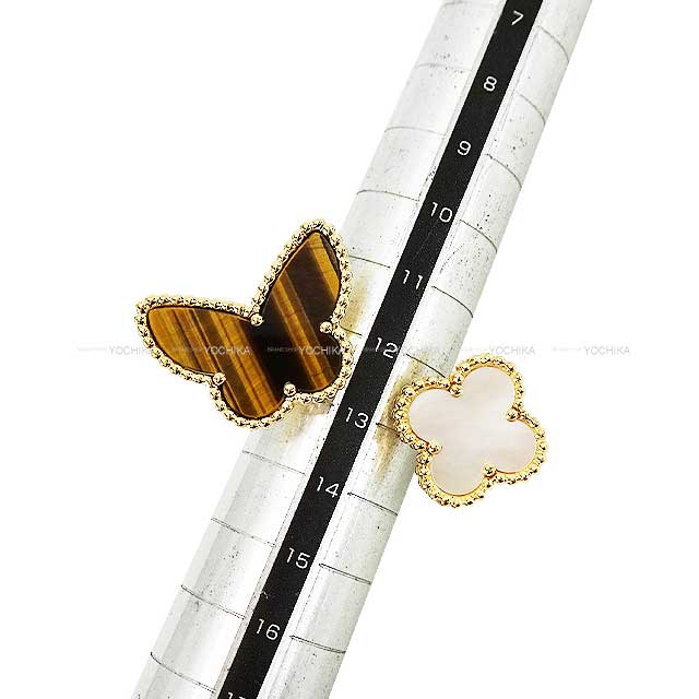 [Pre-loved] Van Cleef & Arpels ring Lucky Alhambra Between the Finger Butterfly Brown/Blanc (White) K18YG/Tiger's Eye/Mother of Pearl #52 VCARN05800[LIKE NEW][Authentic]