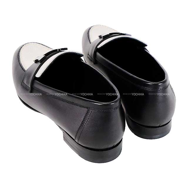 HERMES loafers Moccasin Paris Noir (Black)/Prunoir Calf/Toile H