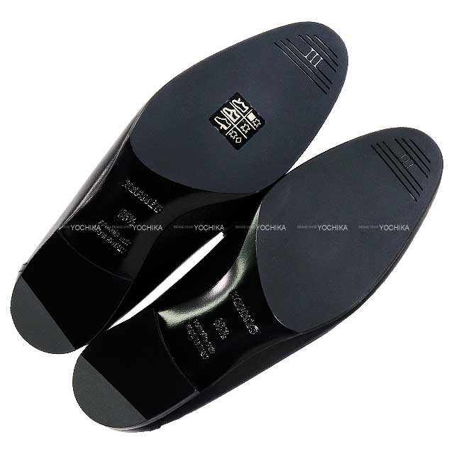 HERMES loafers Moccasin Paris Noir (Black)/Prunoir Calf/Toile H #35.5 Black HW[BRAND NEW][Authentic]