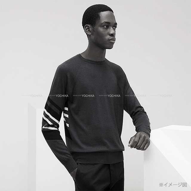 2021 SS HERMES Sweater Men's round neckline Navy Cotton/cashmere/wool[EXCELLENT][Authentic]