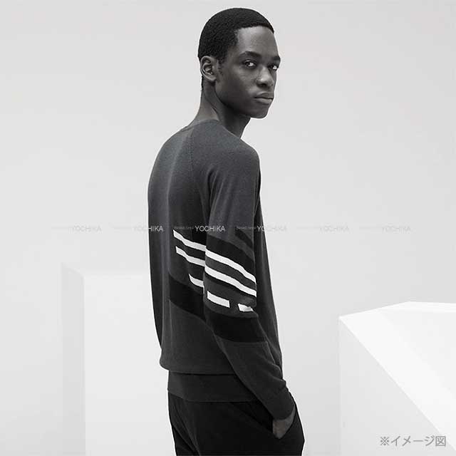 2021 SS HERMES Sweater Men's round neckline Navy Cotton/cashmere/wool[EXCELLENT][Authentic]