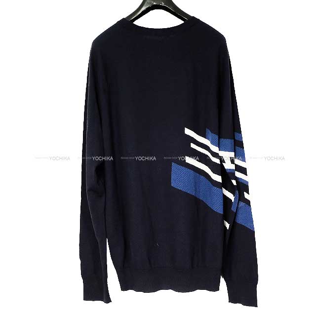 2021 SS HERMES Sweater Men's round neckline Navy Cotton/cashmere/wool[EXCELLENT][Authentic]