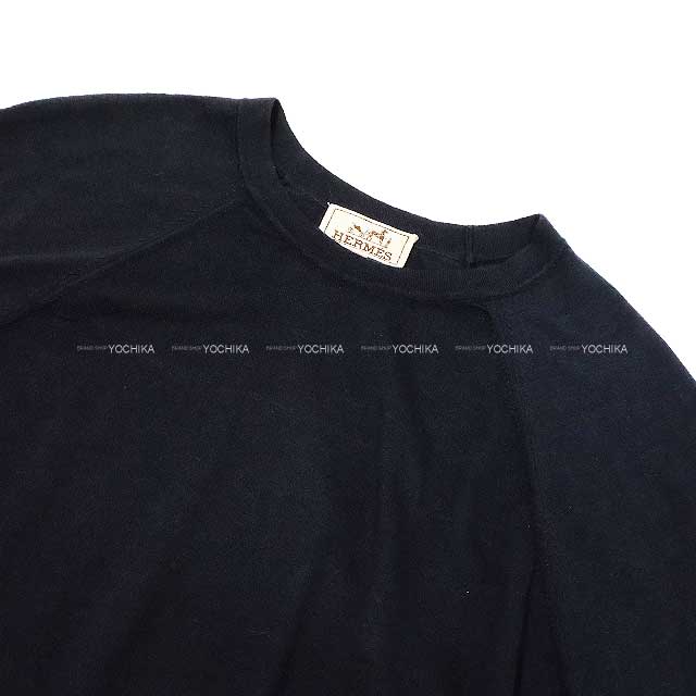 2021 SS HERMES Sweater Men's round neckline Navy Cotton/cashmere/wool[EXCELLENT][Authentic]