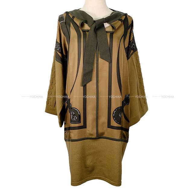 2022 AW HERMES One‐piece dress Knit dress twill race khaki Wool/nylon/polyurethane[EXCELLENT][Authentic]