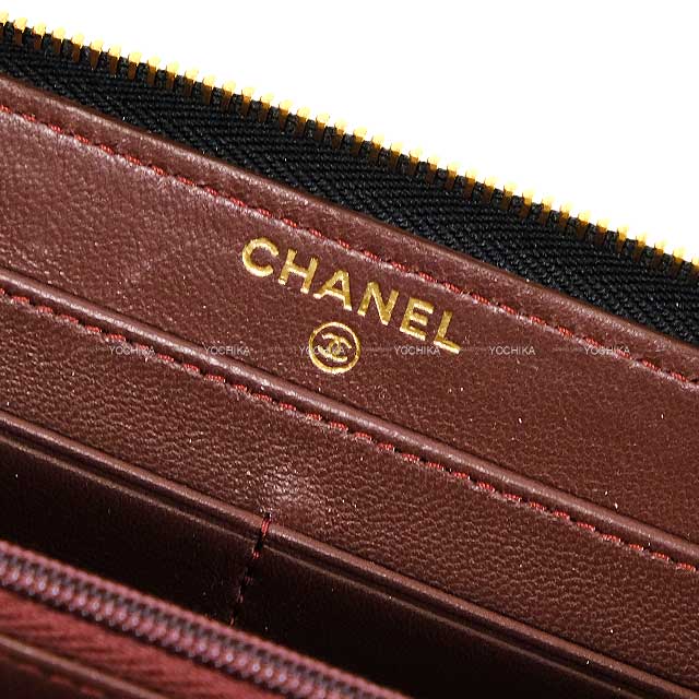 CHANEL long wallet Matelasse Coco Mark Round Zipper with Back Pocket Noir (Black)/Bordeaux Lambskin Gold HW AP0242[EXCELLENT][Authentic]