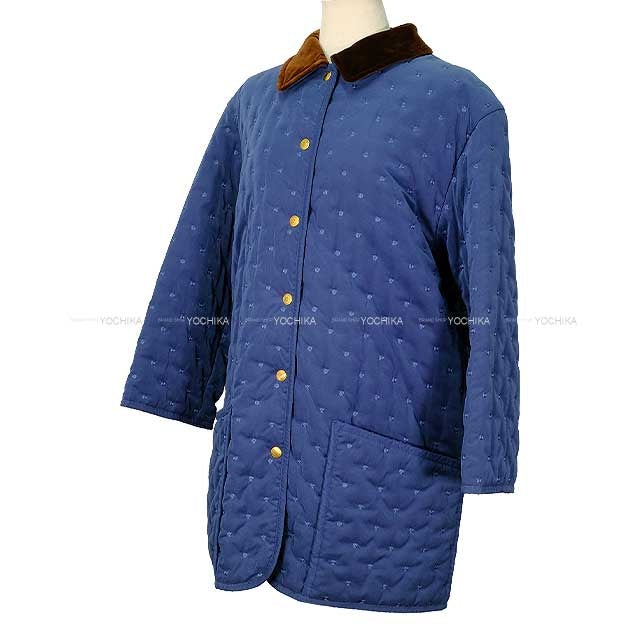 [Pre-loved] HERMES Ladies Paddock Coat Sellier Button Blue/Brown Polyester 85%/Polyamide 15% 40 Gold HW[USED SA][Authentic]