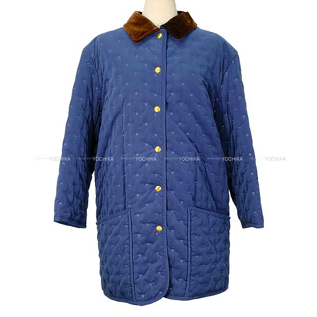 [Pre-loved] HERMES Ladies Paddock Coat Sellier Button Blue/Brown Polyester 85%/Polyamide 15% 40 Gold HW[USED SA][Authentic]