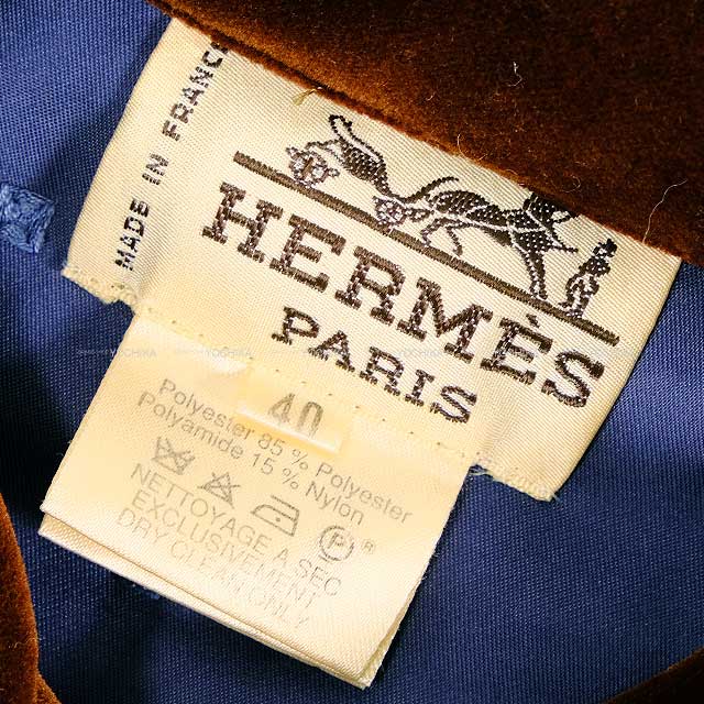 [Pre-loved] HERMES Ladies Paddock Coat Sellier Button Blue/Brown Polyester 85%/Polyamide 15% 40 Gold HW[USED SA][Authentic]