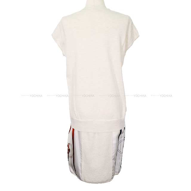 [Pre-loved] HERMES One‐piece dress Ladies french sleeve Twillaine Ex-Libris Ivory Silk/Cashmere/Cotton 34[LIKE NEW][Authentic]