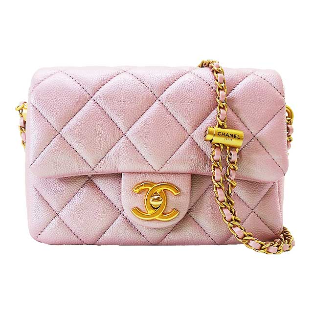 [Pre-loved] 2021/2022 AW CHANEL Shoulder bag Matelasse COCO Mark iridescent Metallic lilac Graind Calf(Caviarskin) Mat Gold HW AS2855[LIKE NEW][Authentic]