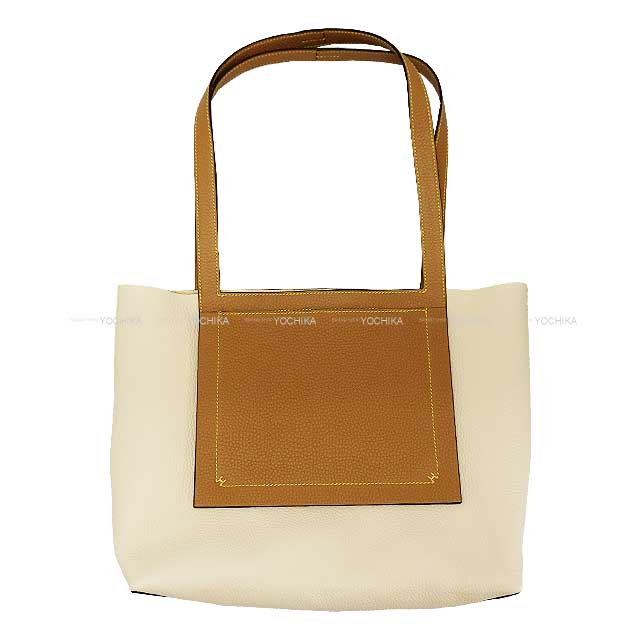 HERMES tote bag Cabasellier 31 Verso Bicolor Nata/Chai Taurillon Clemence Stamp U[EXCELLENT][Authentic]