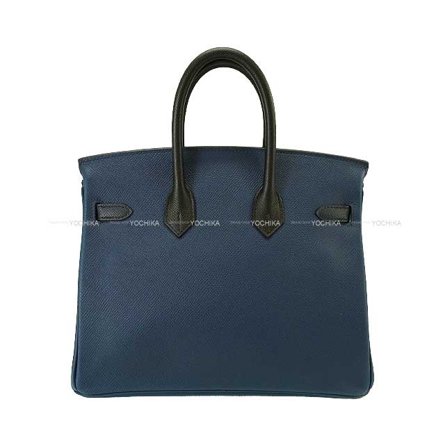 HERMES Handbag Birkin25 Tricolore Bleu de Prusse/Blue Indigo/Noir (Black) Veau Epsom Gold HW Stamp B[EXCELLENT][Authentic]