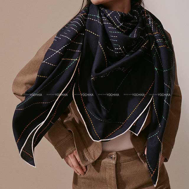 2024SS HERMES scarf Carre H 140 Pique Sellier caban / vert