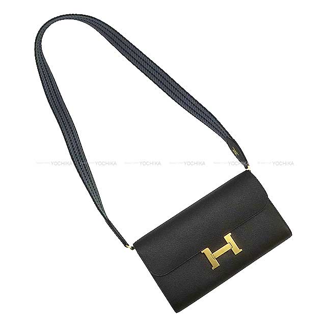 HERMES long wallet Constance Long wallet To Go with Caval Bandouliere Noir (Black)/Gris Misty Ever Grain /Toile Gold HW Stamp W[BRAND NEW][Authentic]