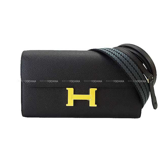 HERMES long wallet Constance Long wallet To Go with Caval Bandouliere Noir (Black)/Gris Misty Ever Grain /Toile Gold HW Stamp W[BRAND NEW][Authentic]