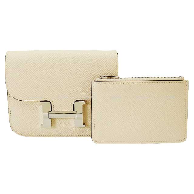 HERMES Bi-fold wallet Constance Slim Nata Veau Epsom Silver HW Stamp B[EXCELLENT][Authentic]