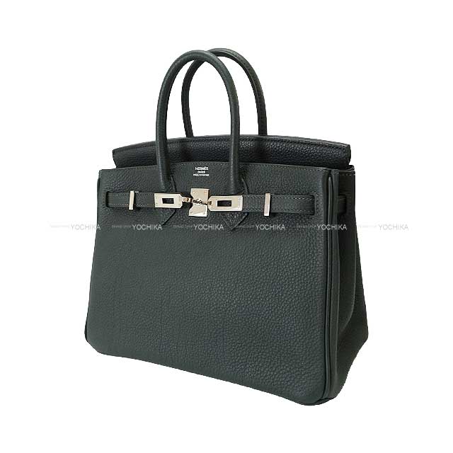 HERMES Handbag Birkin25 Vert Fonce Veau Jonathan Silver HW Stamp U[EXCELLENT][Authentic]