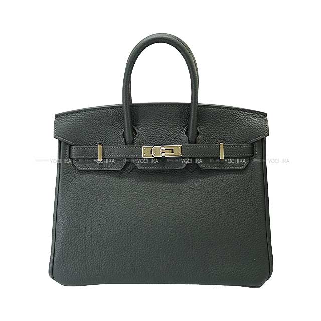 HERMES Handbag Birkin25 Vert Fonce Veau Jonathan Silver HW Stamp U[EXCELLENT][Authentic]