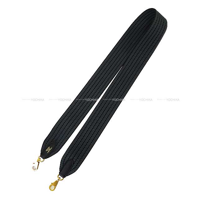 HERMES shoulder strap Bandouliere 50mm 105cm Sangles Cordage Noir (Black)/Gris Misty Toile/Swift Gold HW Stamp W[BRAND NEW][Authentic]