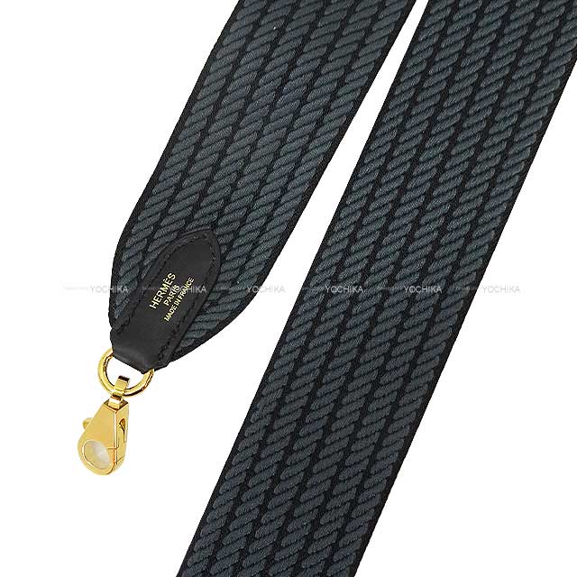 HERMES shoulder strap Bandouliere 50mm 105cm Sangles Cordage Noir (Black)/Gris Misty Toile/Swift Gold HW Stamp W[BRAND NEW][Authentic]