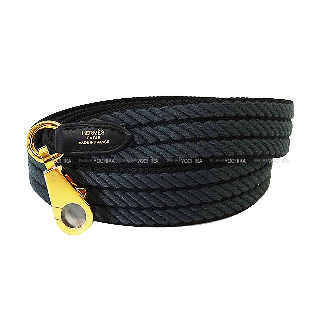 HERMES shoulder strap Bandouliere 25mm 105cm Sangles Cordage Noir (Black)/Gris Misty Toile/Swift Gold HW Stamp W[BRAND NEW][Authentic]