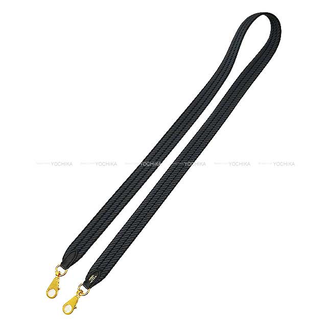 HERMES shoulder strap Bandouliere 25mm 105cm Sangles Cordage Noir (Black)/Gris Misty Toile/Swift Gold HW Stamp W[BRAND NEW][Authentic]