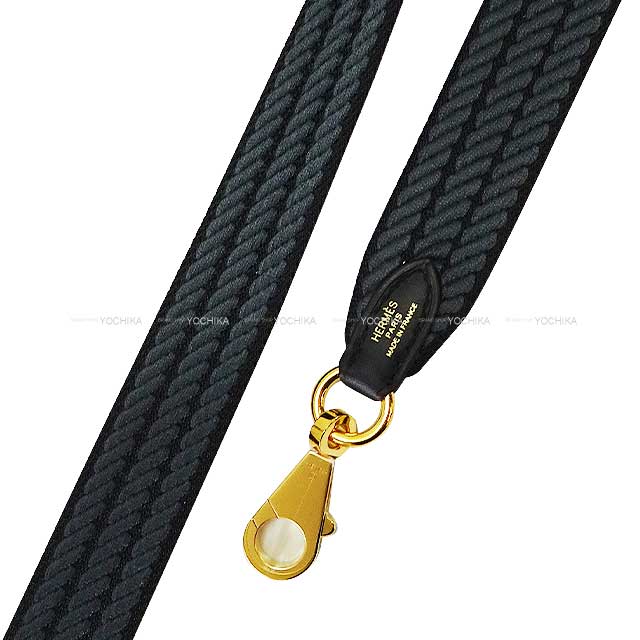 HERMES shoulder strap Bandouliere 25mm 105cm Sangles Cordage Noir (Black)/Gris Misty Toile/Swift Gold HW Stamp W[BRAND NEW][Authentic]