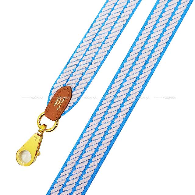 HERMES shoulder strap Bandouliere 25mm 105cm Sangles Cordage Bleu Azur/Mauve Pale/Gold Toile/Swift Gold HW Stamp W[BRAND NEW][Authentic]