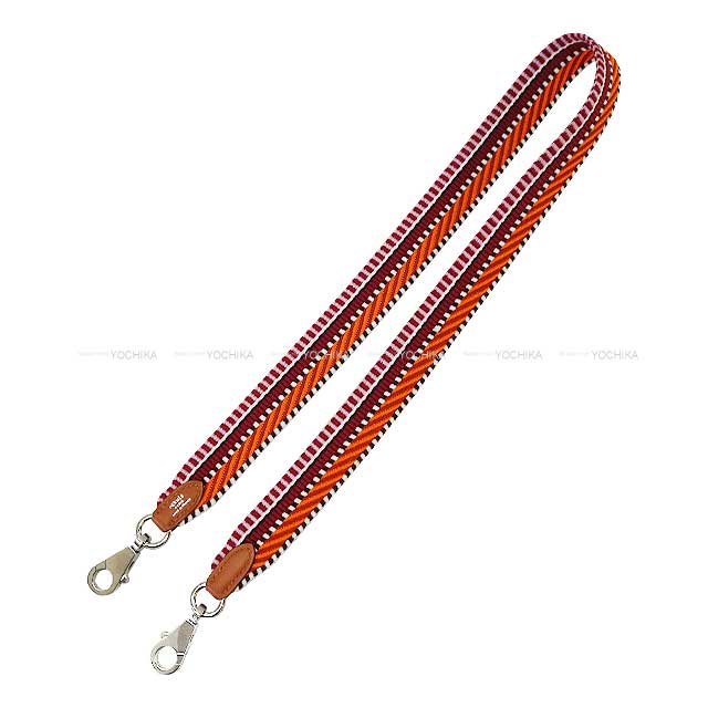 HERMES shoulder strap Bandouliere 25mm 70cm Sangles Caval Orange Minium/Gold/Rose Toile/Swift Silver HW Stamp W[EXCELLENT][Authentic]