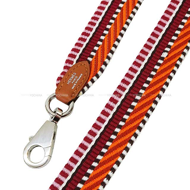 HERMES shoulder strap Bandouliere 25mm 70cm Sangles Caval Orange Minium/Gold/Rose Toile/Swift Silver HW Stamp W[EXCELLENT][Authentic]