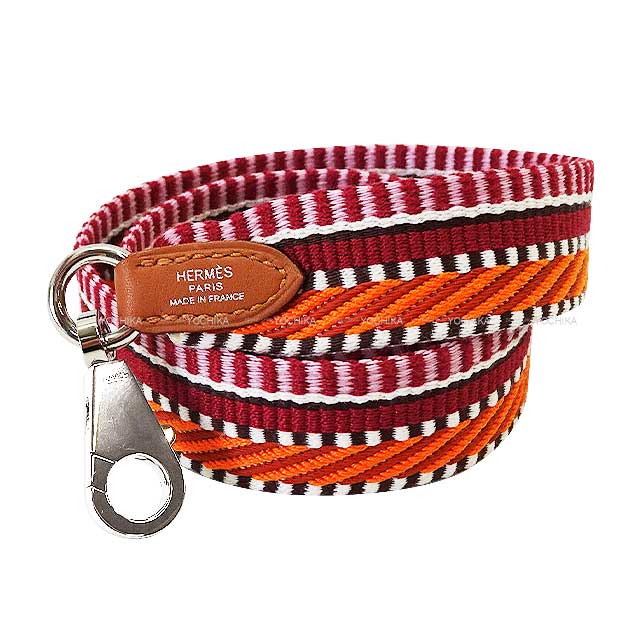 HERMES shoulder strap Bandouliere 25mm 70cm Sangles Caval Orange Minium/Gold/Rose Toile/Swift Silver HW Stamp W[EXCELLENT][Authentic]