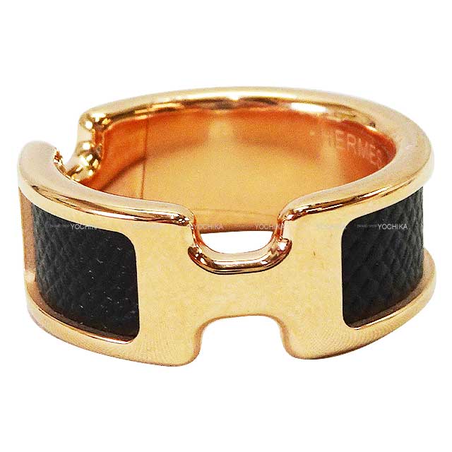 HERMES ring Olympe PM＃L Noir (Black) Ever Grain Rose Gold plated #57 Rose Gold HW[BRAND NEW][Authentic]