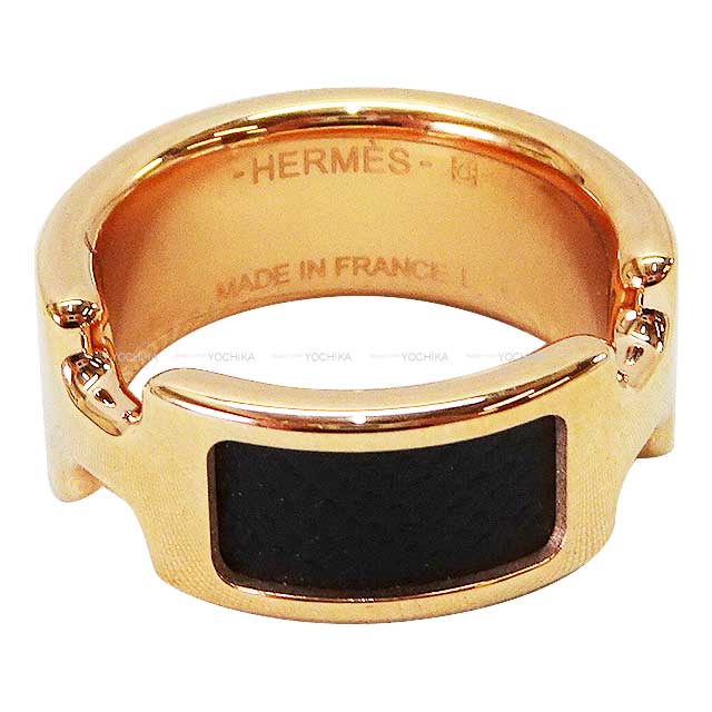 HERMES ring Olympe PM＃L Noir (Black) Ever Grain Rose Gold plated #57 Rose Gold HW[BRAND NEW][Authentic]
