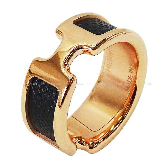 HERMES ring Olympe PM＃L Noir (Black) Ever Grain Rose Gold plated #57 Rose Gold HW[BRAND NEW][Authentic]