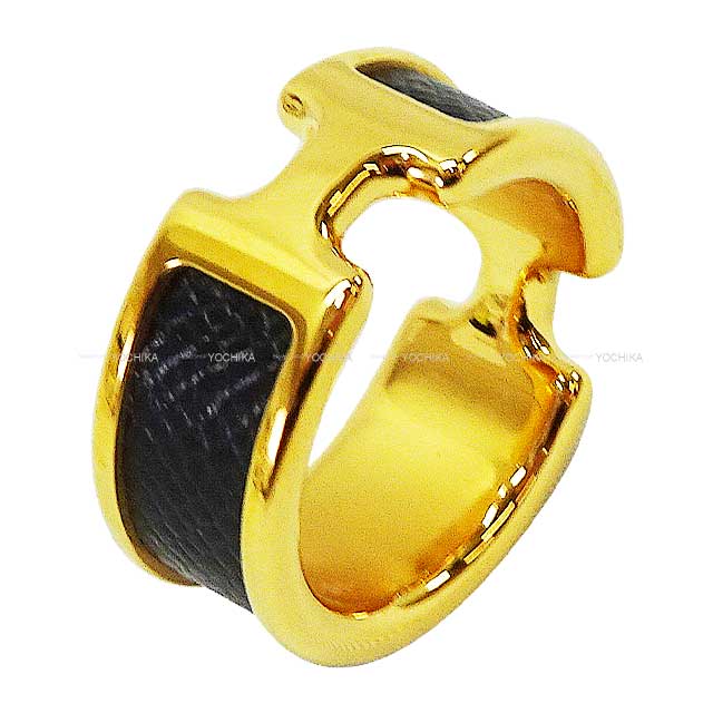 HERMES ring Olympe PM＃M Noir (Black) Veau Epsom Gold Plated Gold HW[BRAND NEW][Authentic]