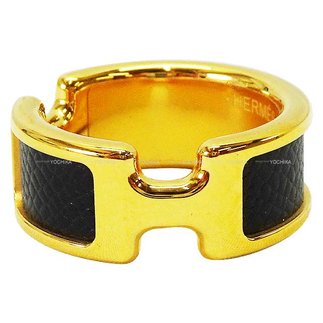 HERMES ring Olympe PM＃M Noir (Black) Ever Grain Gold Plated #55 Gold HW[BRAND NEW][Authentic]