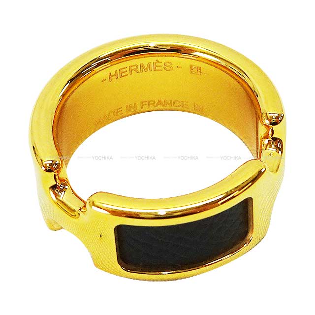 HERMES ring Olympe PM＃M Noir (Black) Ever Grain Gold Plated #55 Gold HW[BRAND NEW][Authentic]