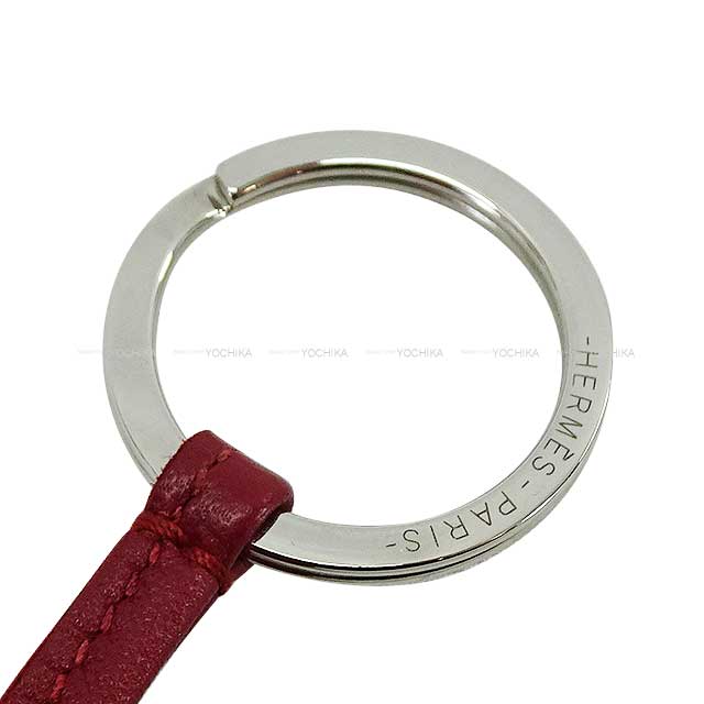 HERMES key ring Carmen Rouge H Sylvania Tufted portion 2.4" Silver HW Stamp W[EXCELLENT][Authentic]