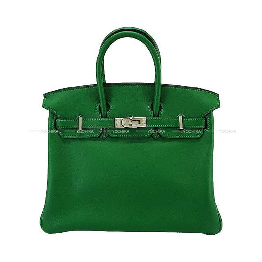 HERMES Handbag Birkin25 Vert Bengale(6L) Evercalf Silver HW Stamp □N[EXCELLENT][Authentic]