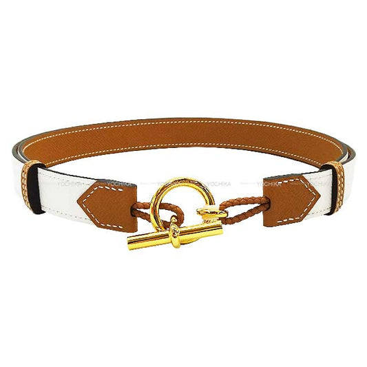 HERMES belt Babord 24 reversible Gold/Blanc (White) Veau Epsom Gold HW Stamp B[EXCELLENT][Authentic]