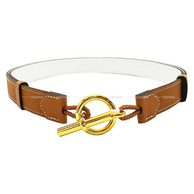 HERMES belt Babord 24 reversible Gold/Blanc (White) Veau Epsom Gold HW Stamp B[EXCELLENT][Authentic]