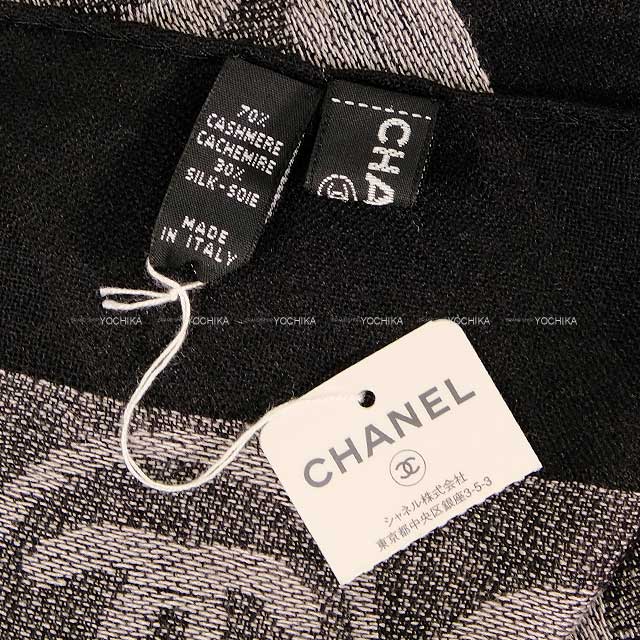 CHANEL Stall Coco Mark Logo Fringe Matelasse Large Noir (Black)/Grey Cashmere70% / Silk30%[EXCELLENT][Authentic]